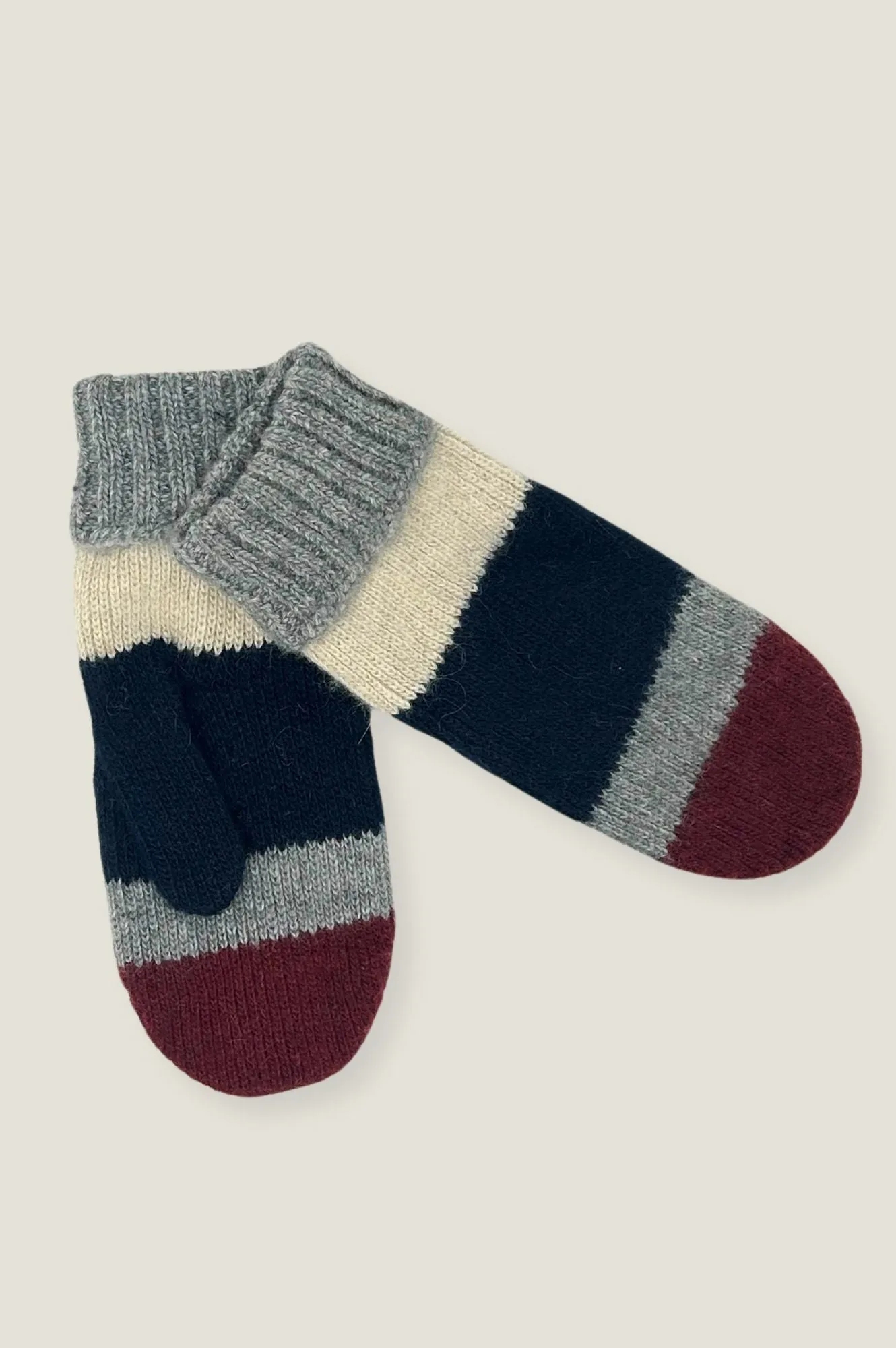 Striped Wool & Cashmere Mittens | Navy/Grey/Burgundy