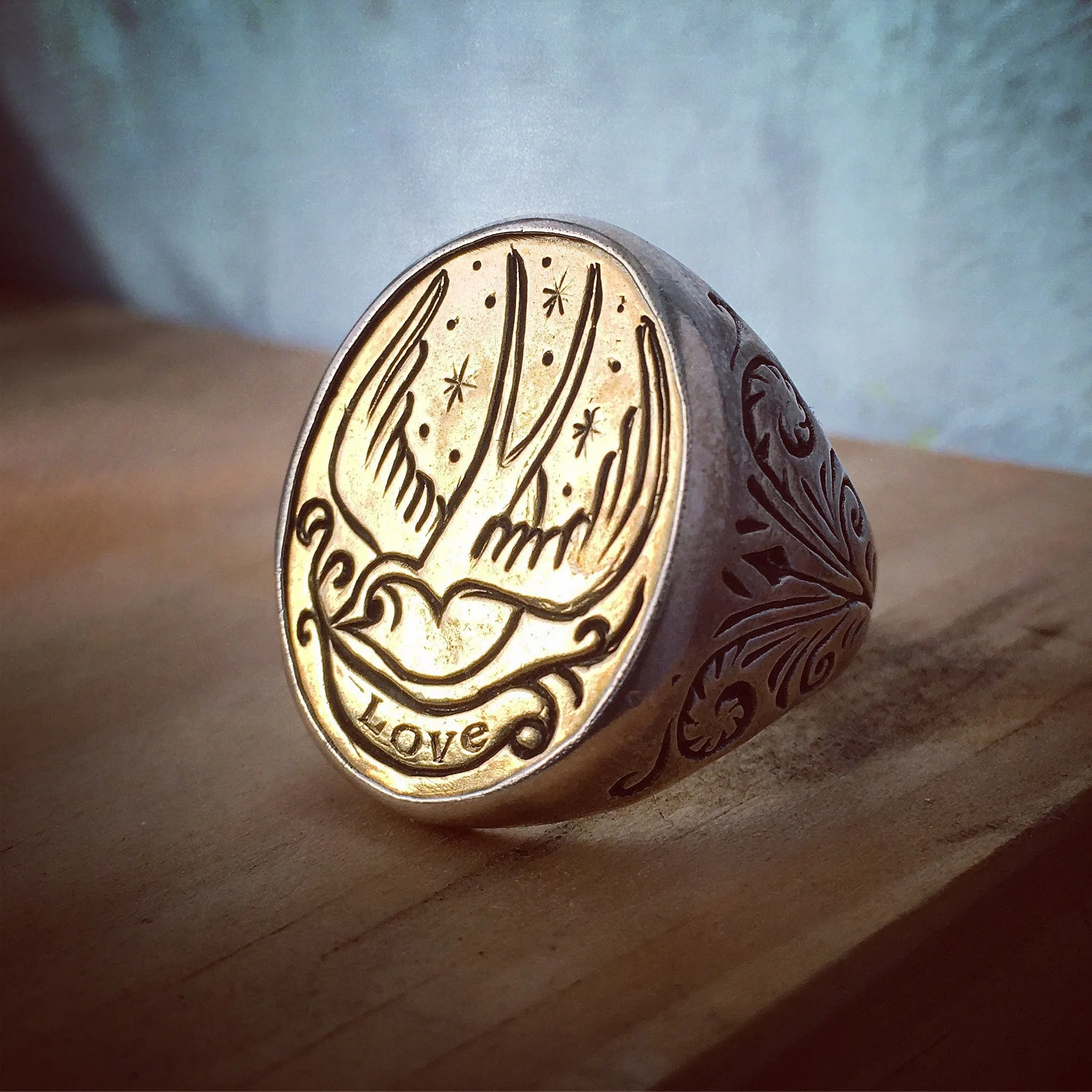 Swallow Signet Ring - Custom Stamped