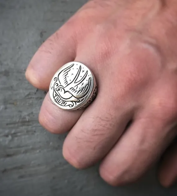 Swallow Signet Ring - Custom Stamped