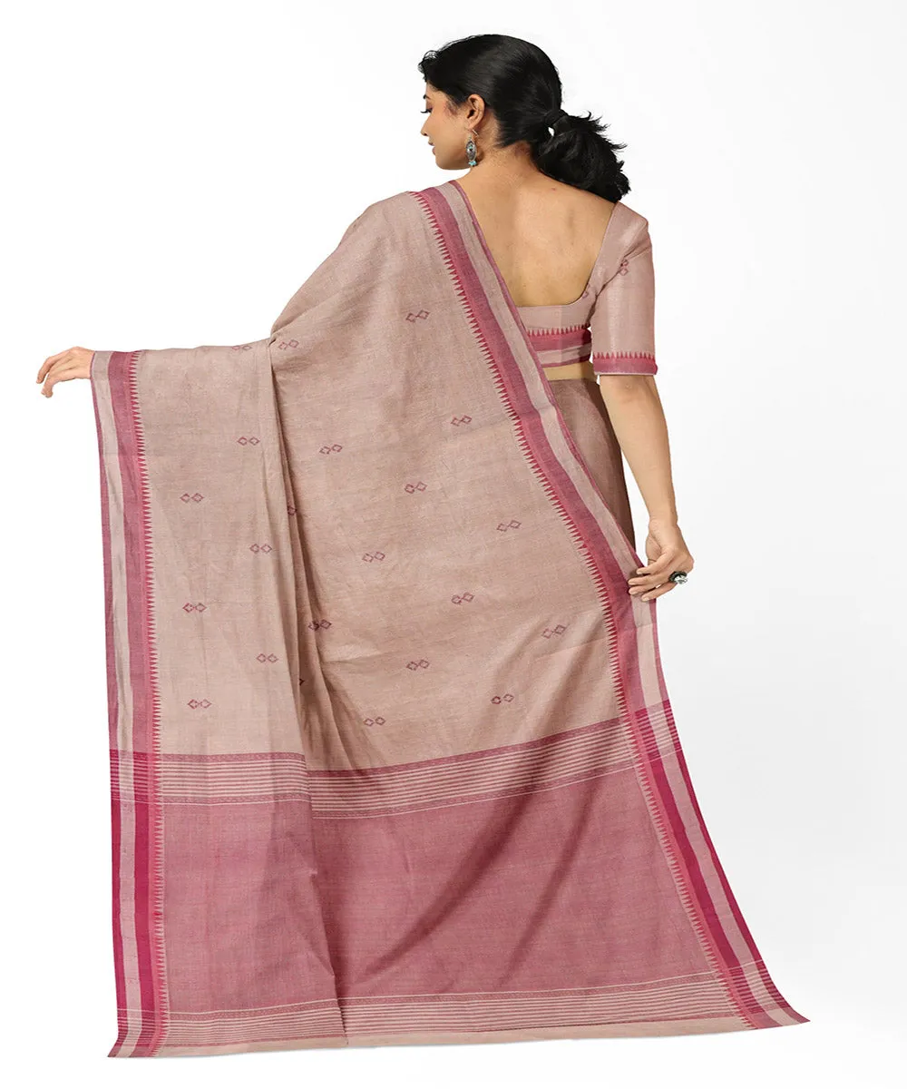 Tan brown plain butta handwoven rajahmundry cotton saree