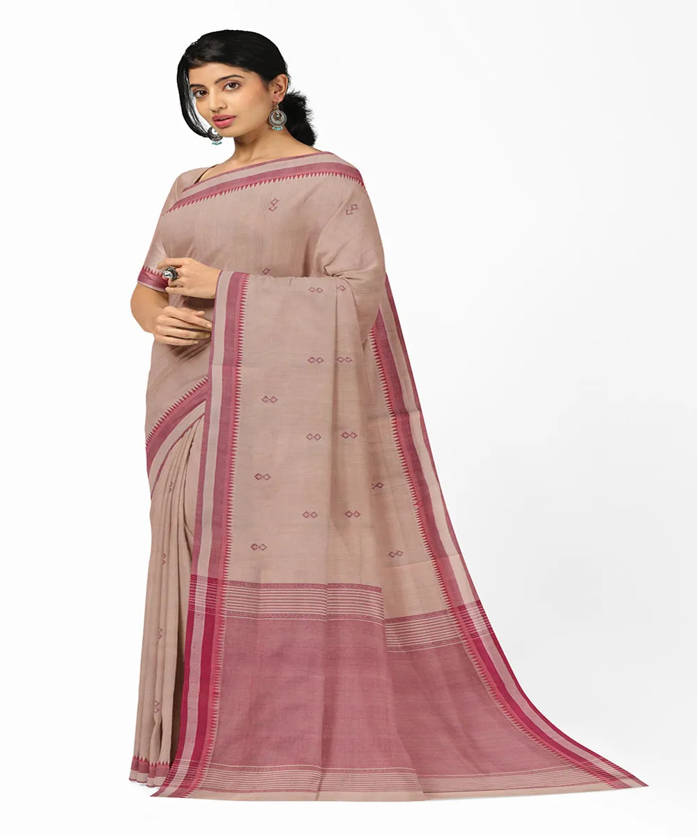 Tan brown plain butta handwoven rajahmundry cotton saree