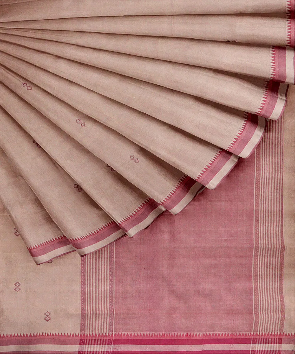 Tan brown plain butta handwoven rajahmundry cotton saree