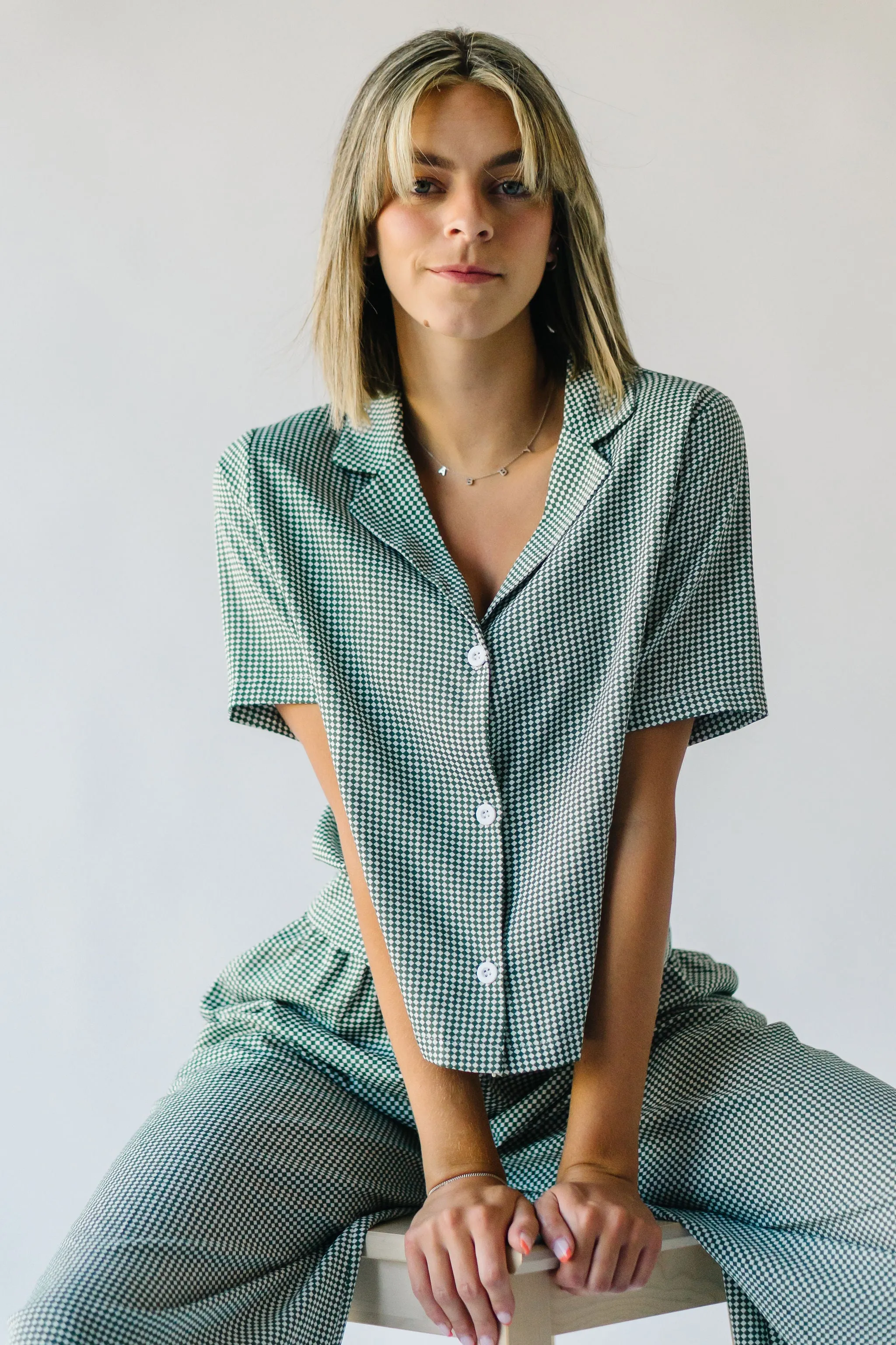 The Barstow Checkered Blouse in Green