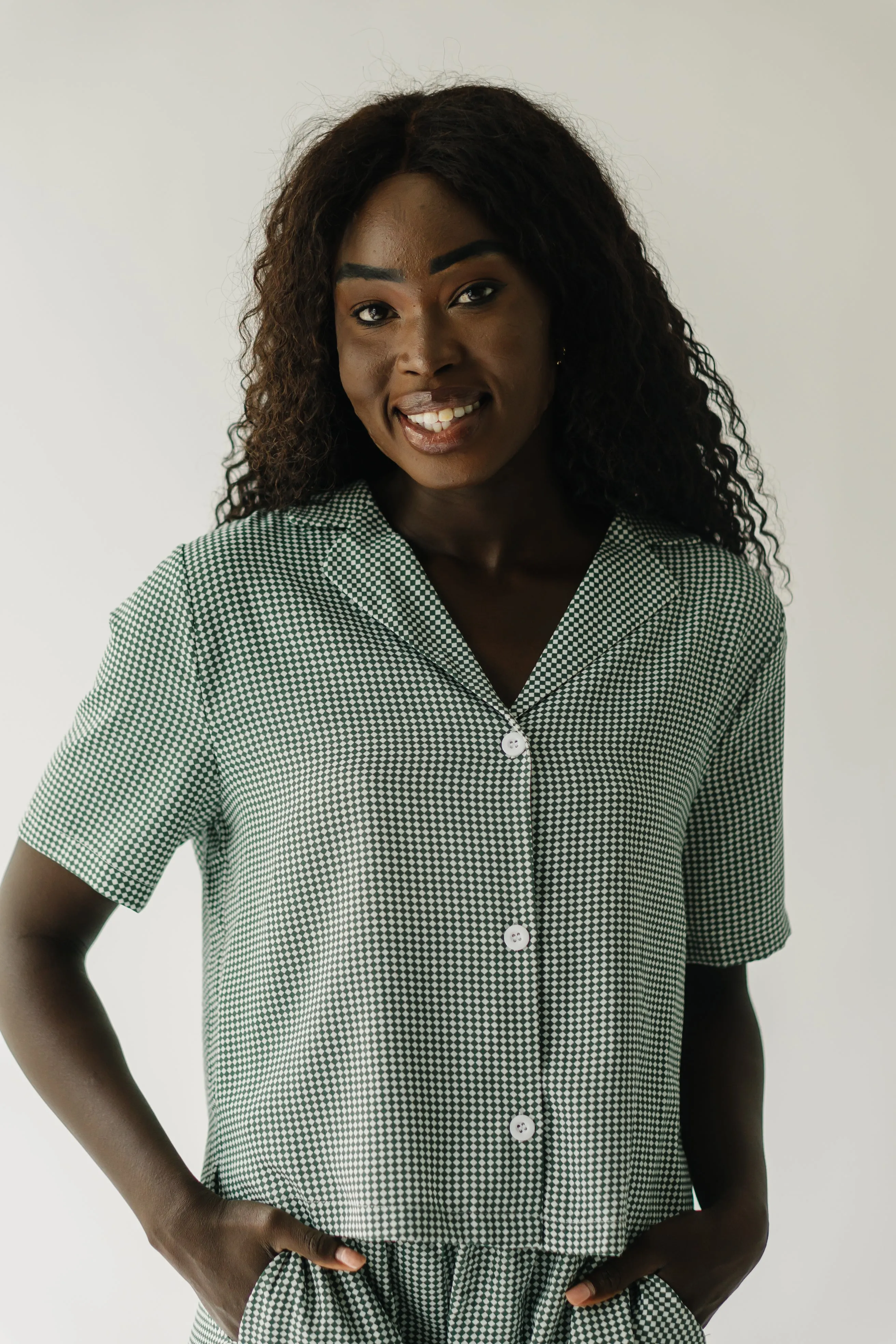 The Barstow Checkered Blouse in Green