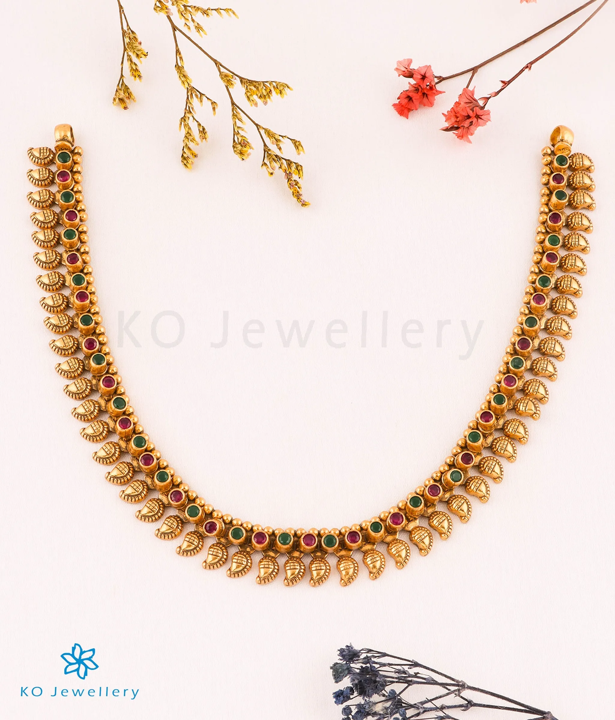 The Nirupa Silver Antique Paisley Gemstone Necklace