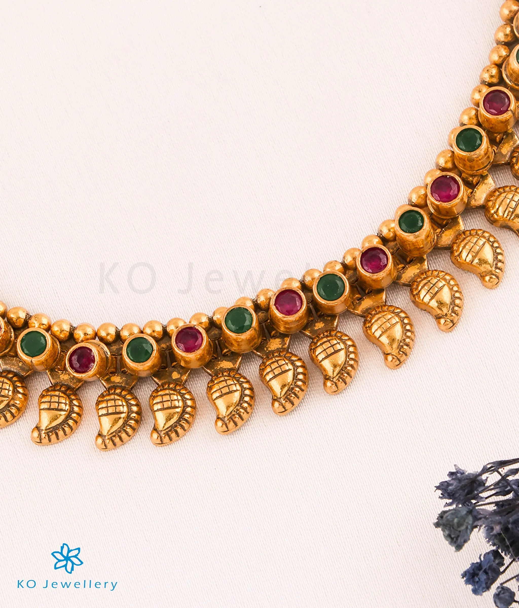 The Nirupa Silver Antique Paisley Gemstone Necklace