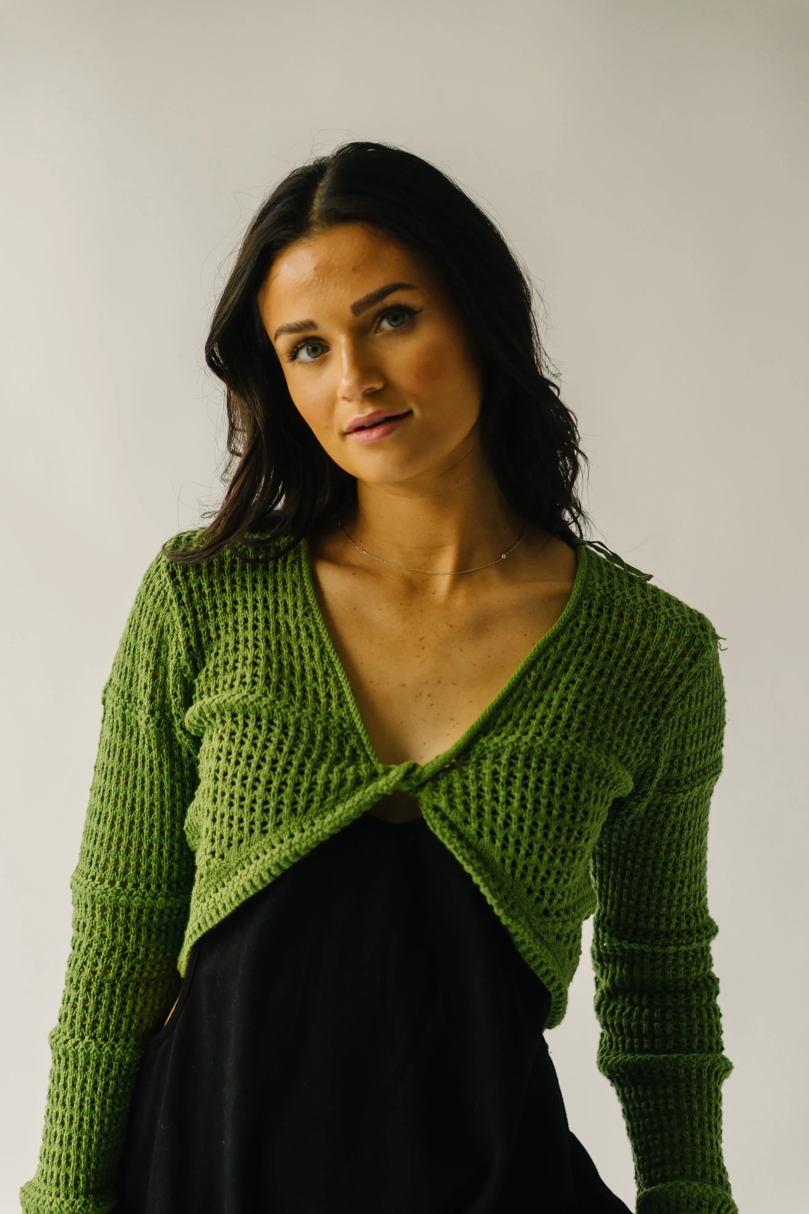 The Stancil Crochet Twist Blouse in Avocado