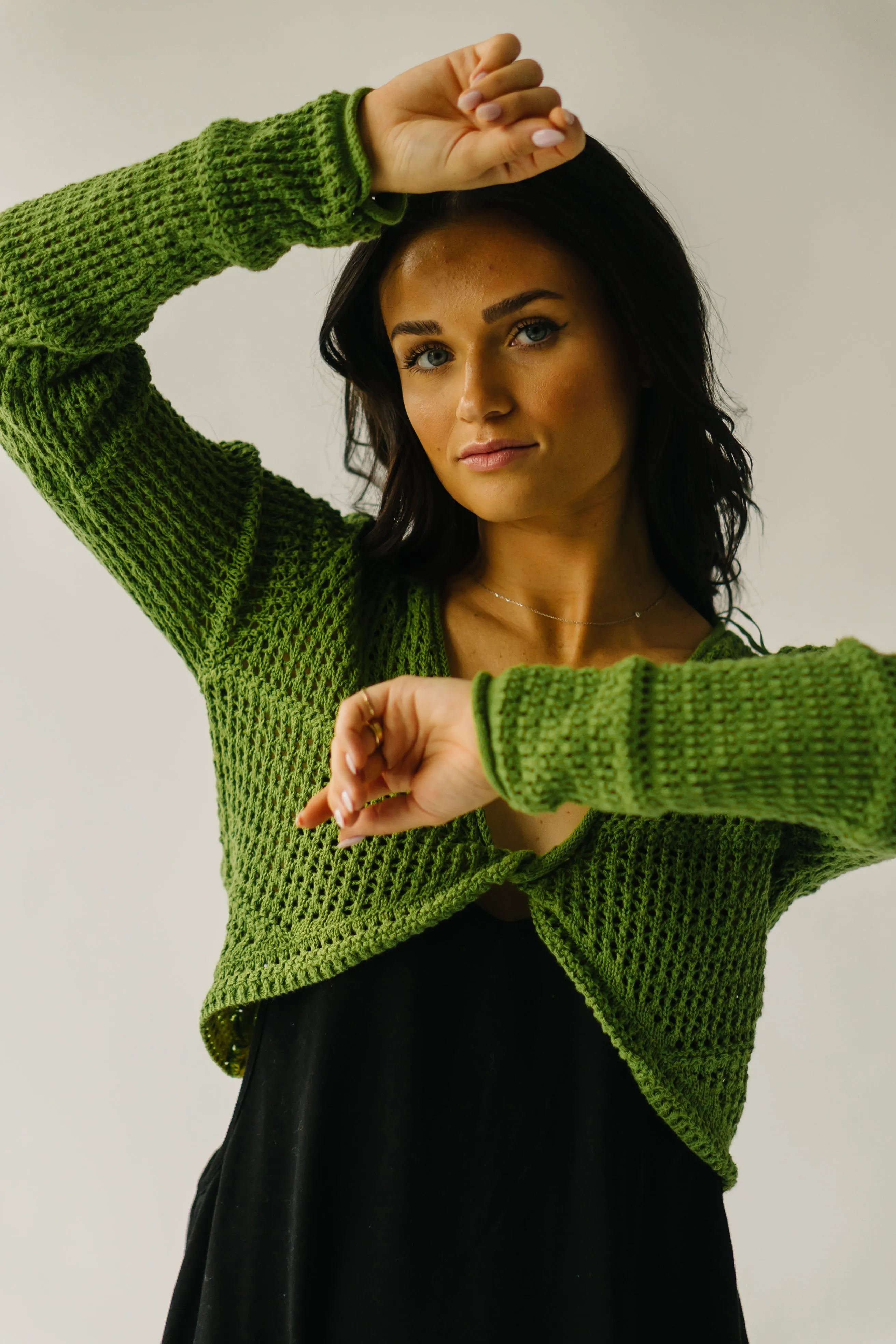 The Stancil Crochet Twist Blouse in Avocado