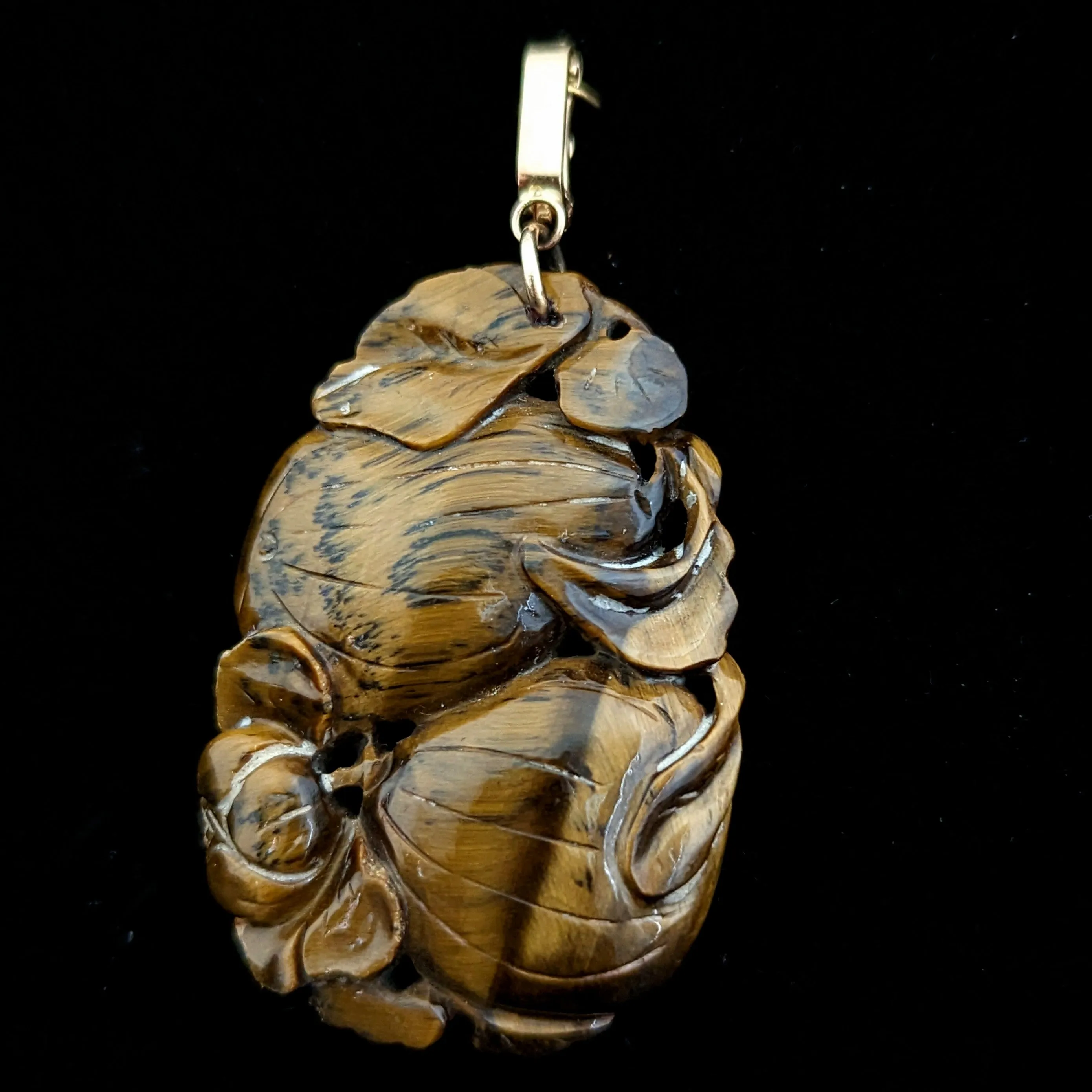 The Wheaton - Vintage Carved Tiger's Eye 14k Yellow Gold Pendant