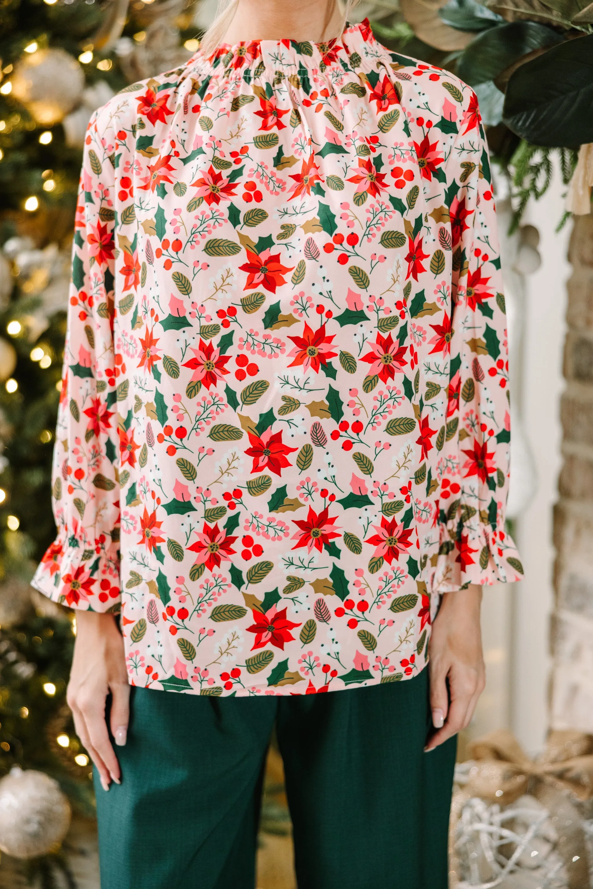 Tried And True Blush Pink Holiday Print Blouse