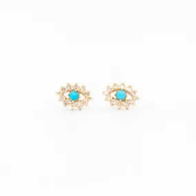 Turquoise & Diamond Evil Eye Studs