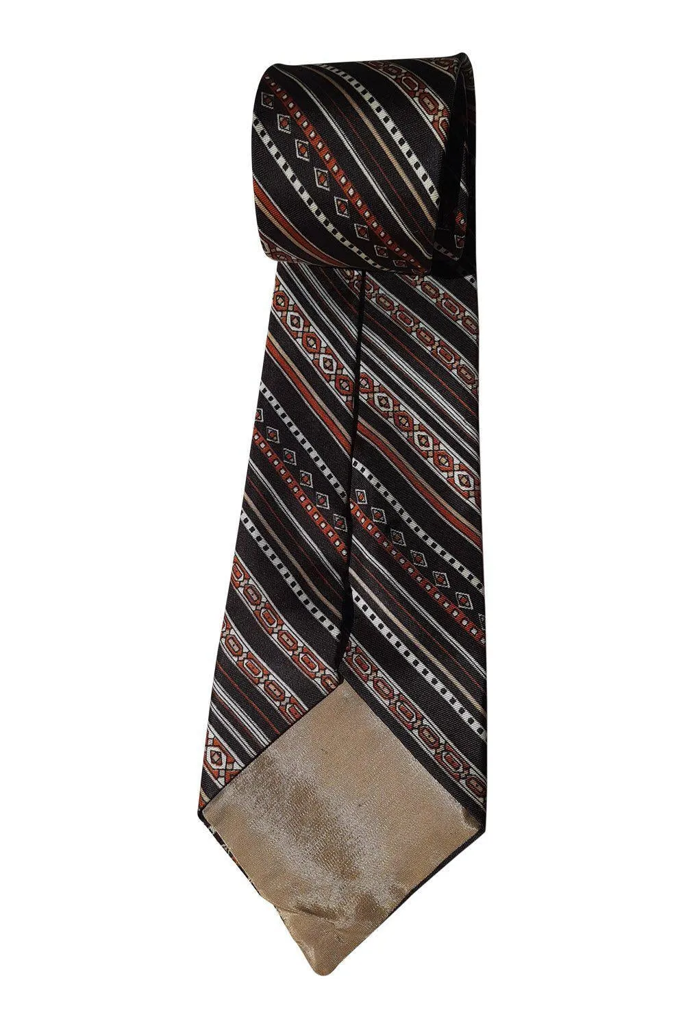 UNLABELLED Vintage Style Geometric Brown Striped Tie (58.5)