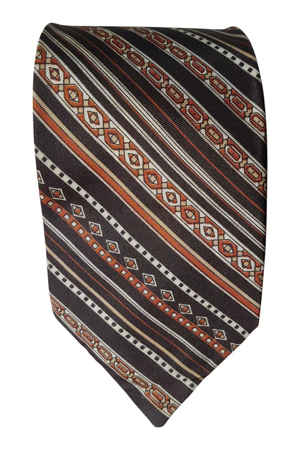 UNLABELLED Vintage Style Geometric Brown Striped Tie (58.5)