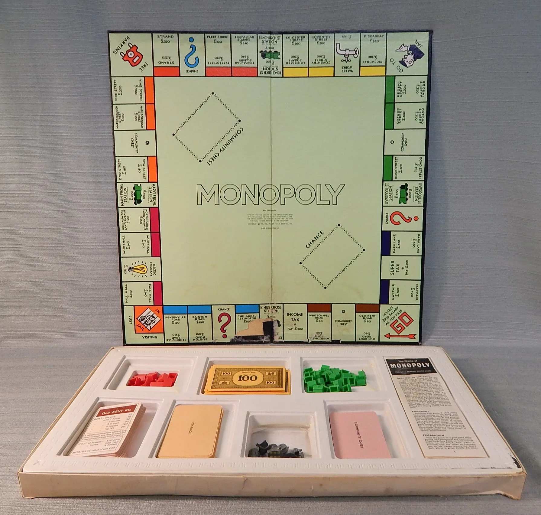 Vintage 1961 British Monopoly Board Game (Missing 1 Property Card)