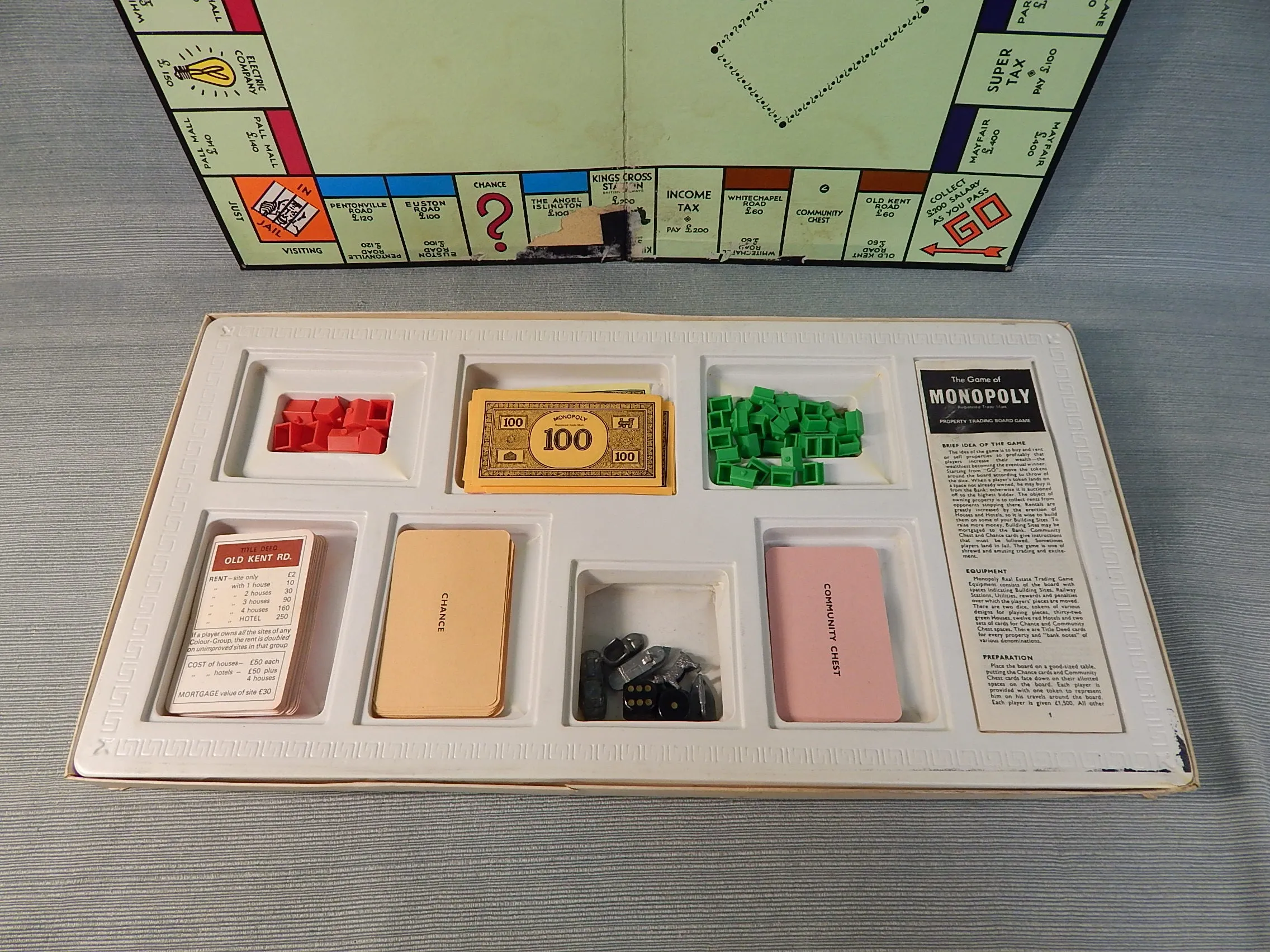 Vintage 1961 British Monopoly Board Game (Missing 1 Property Card)