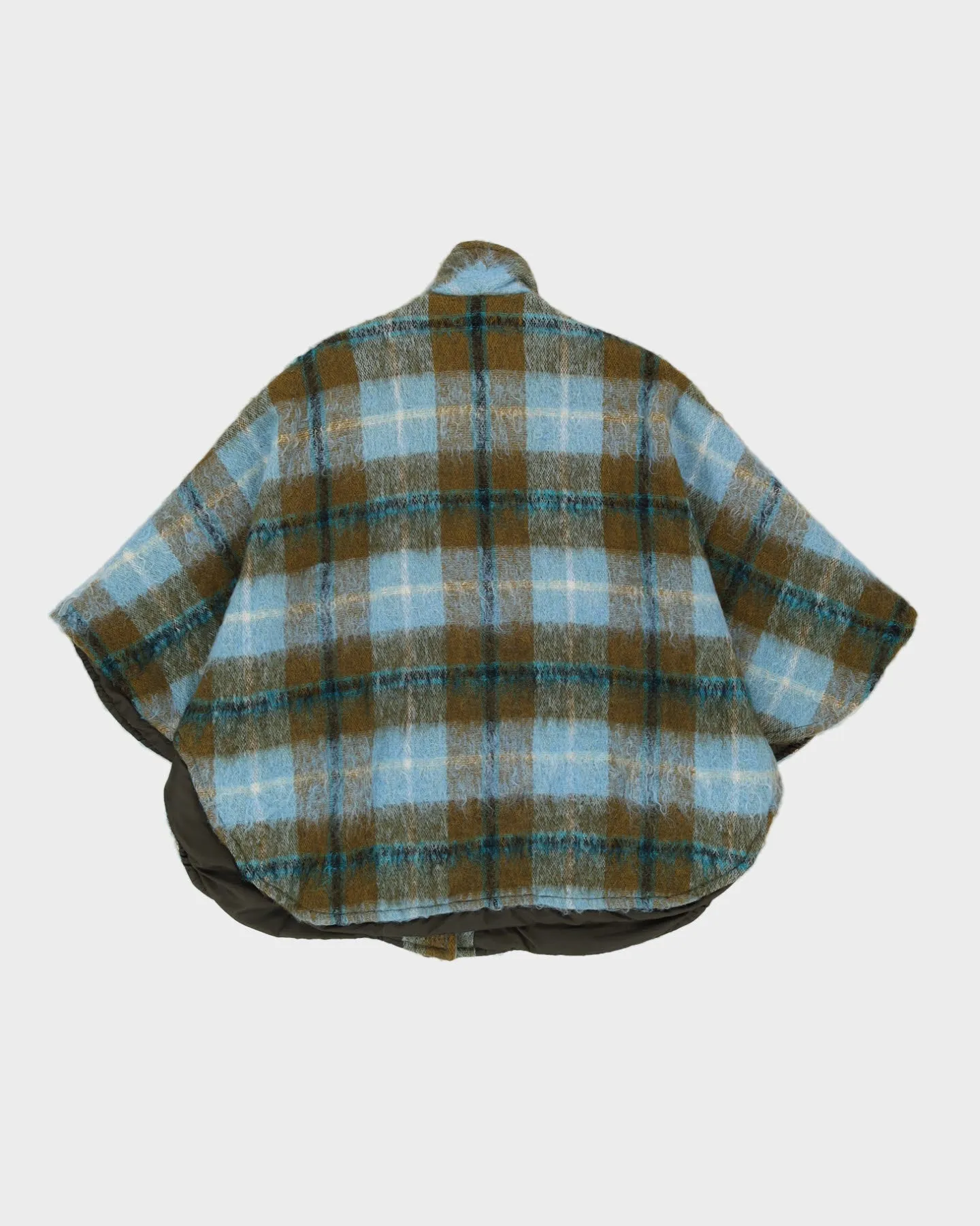 Vintage 1980s Blue Checked Mohair Cape - M