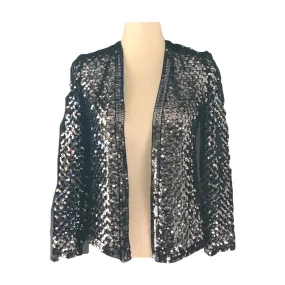 Vintage Black Sequin Cardigan or Jacket by Edith Flagg. Vintage Fashion Statement Piece.