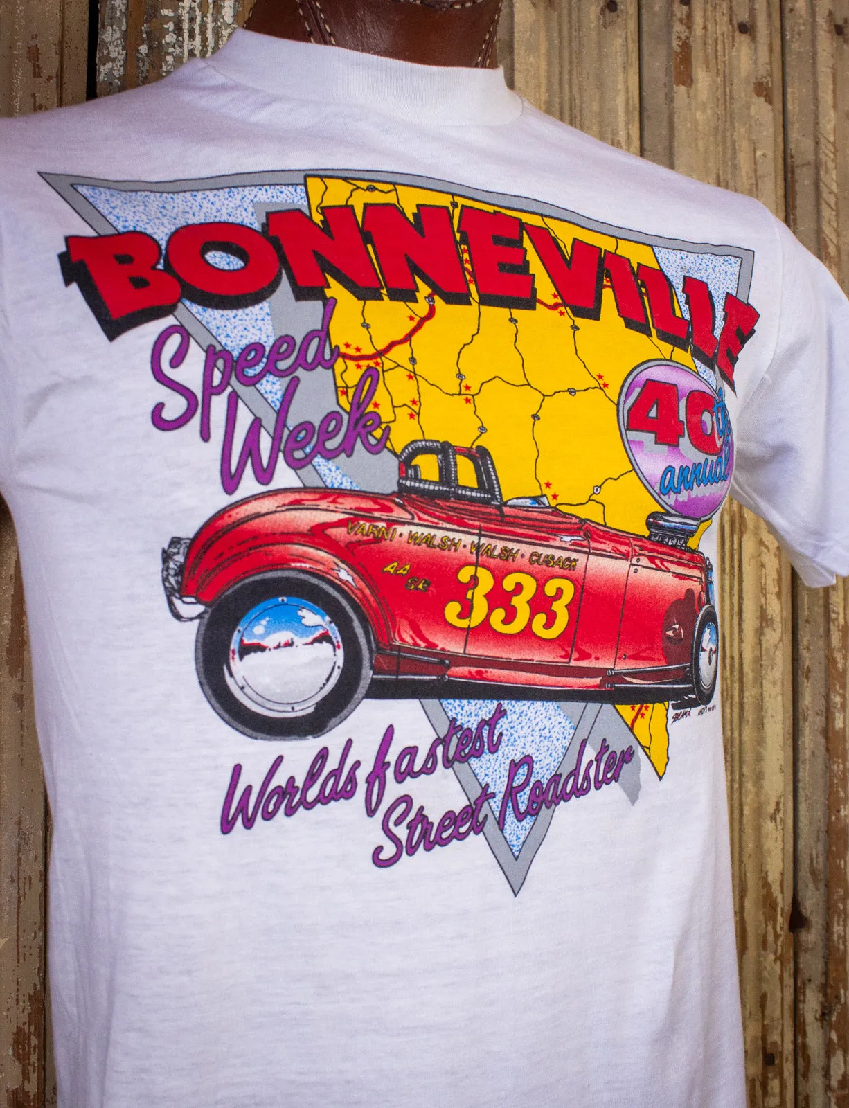 Vintage Bonneville Nationals Graphic T Shirt 1987 White Small