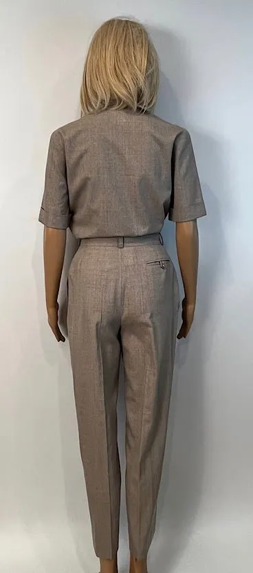 Vintage Chanel 1997 Khaki Blouse Pants Summer Wool Set FR 34