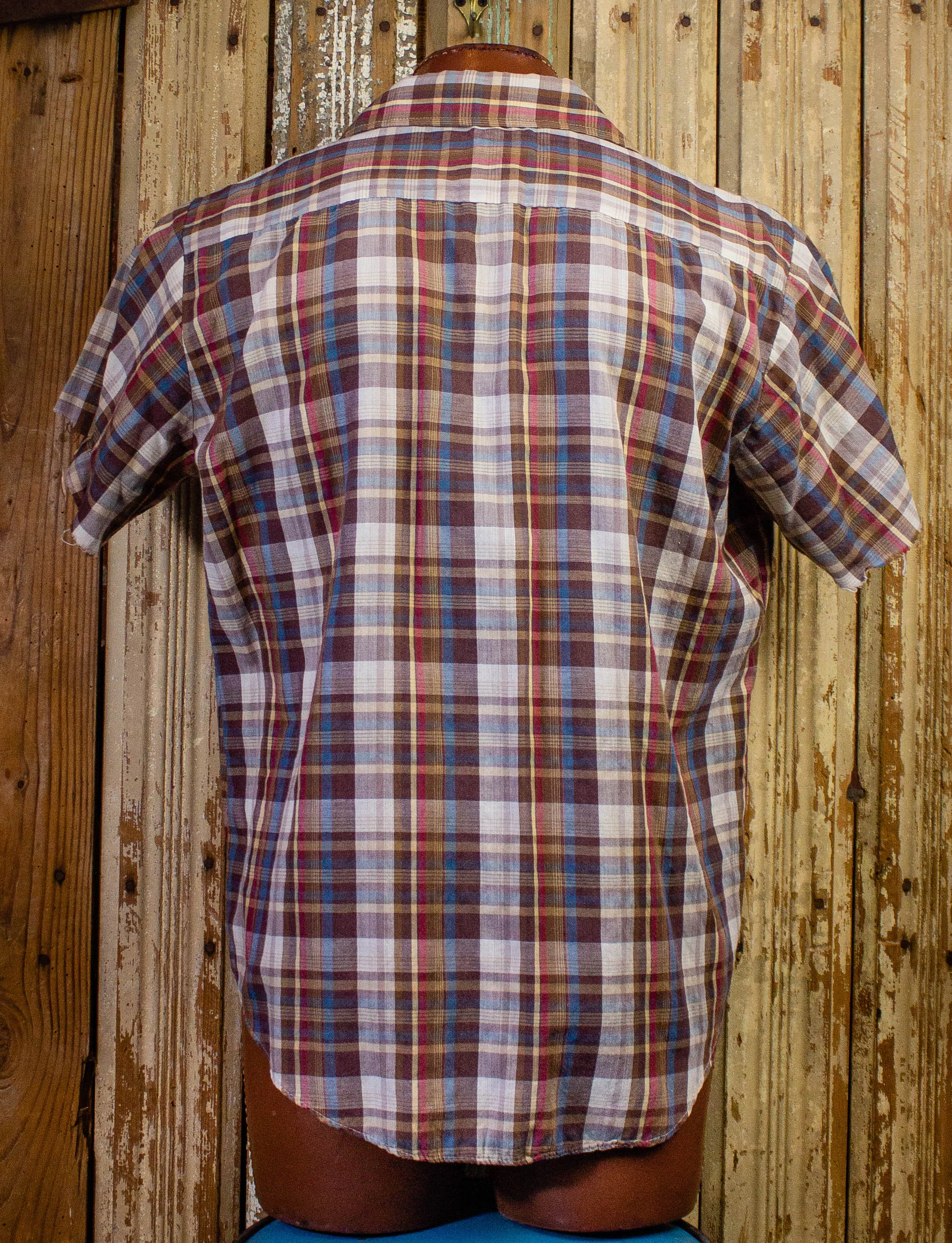 Vintage Dee Cee Cut Off Plaid Button Up Shirt 70s 2XL