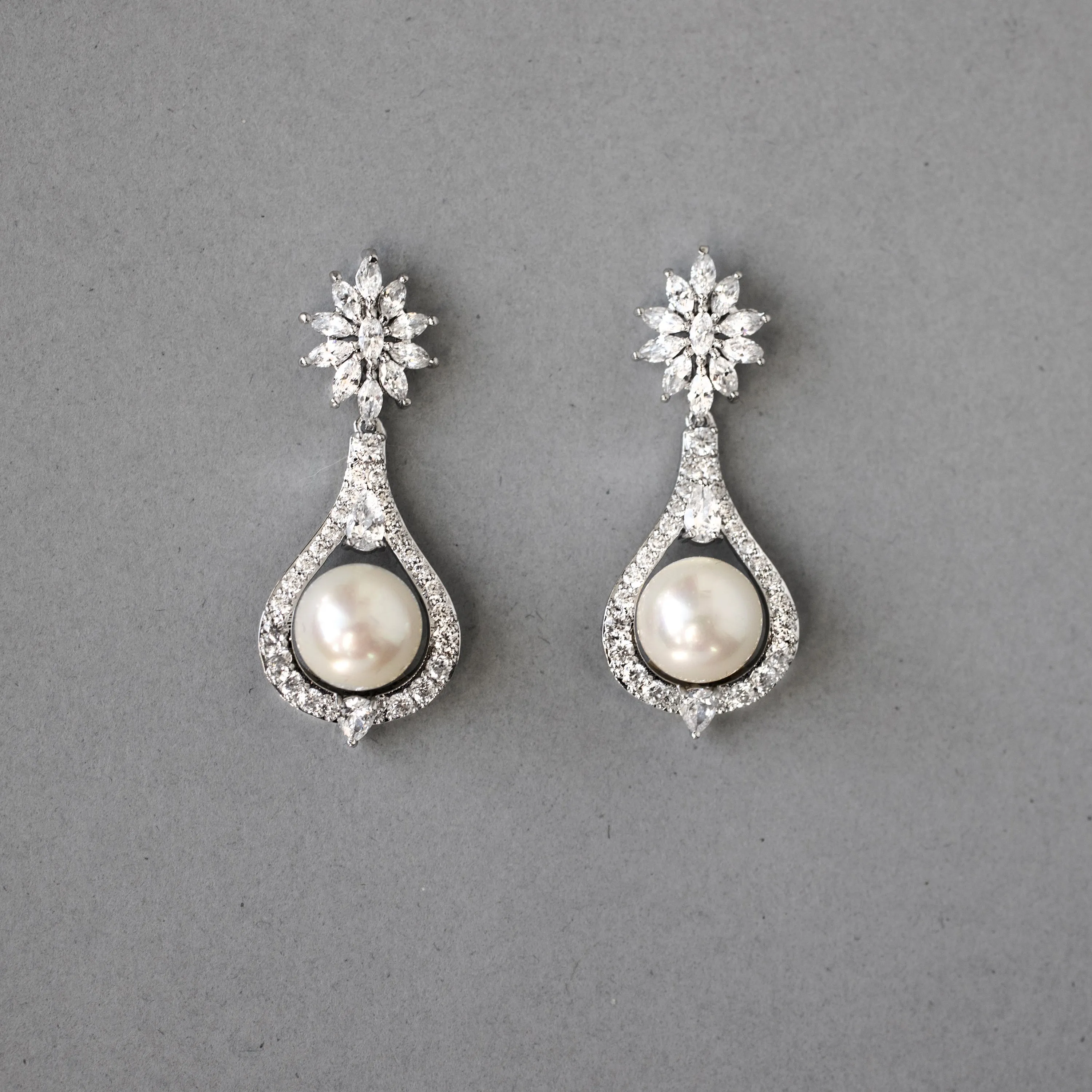 Vintage Drop Pearl CZ Earrings