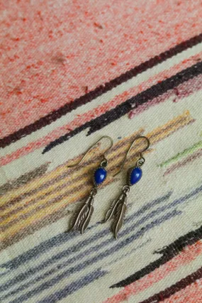 Vintage Sterling Silver and Lapis Feather Earrings