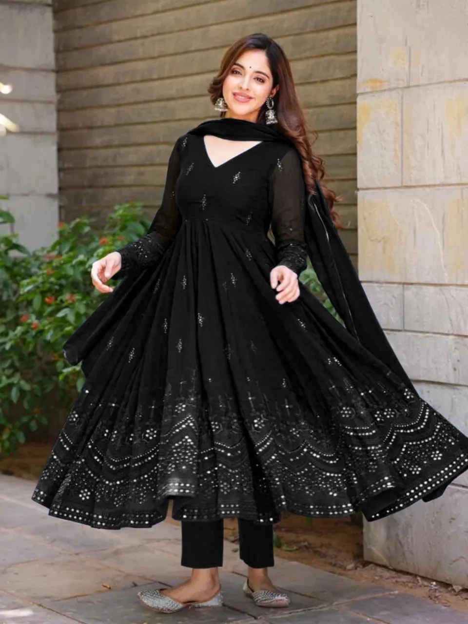 Women Black Designer Gown with Dupatta set