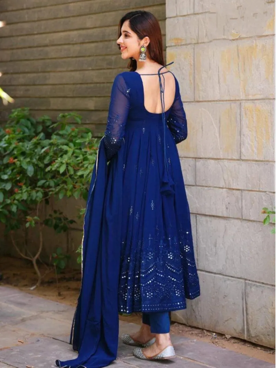 Women Blue Designer Gown with Dupatta set