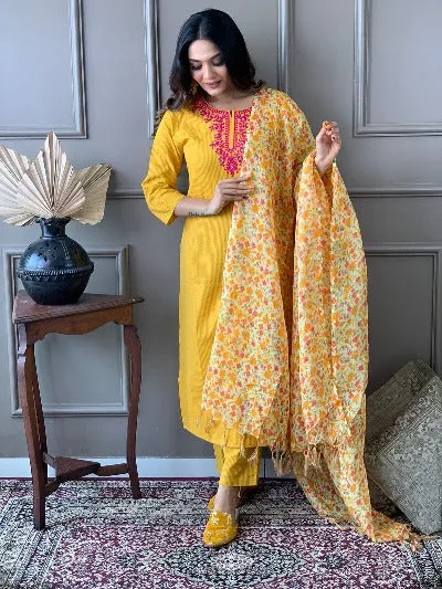 Yellow Cotton Salwar Suit for Women