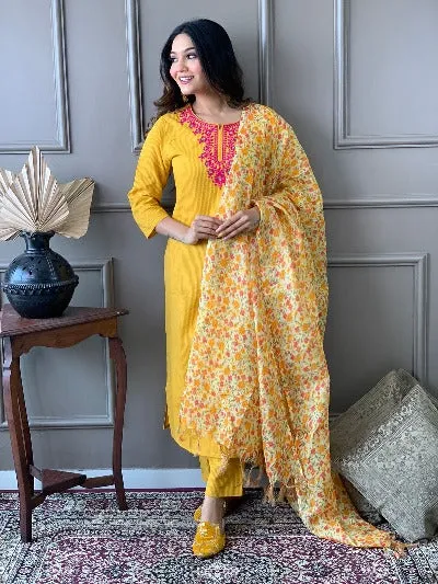 Yellow Cotton Salwar Suit for Women