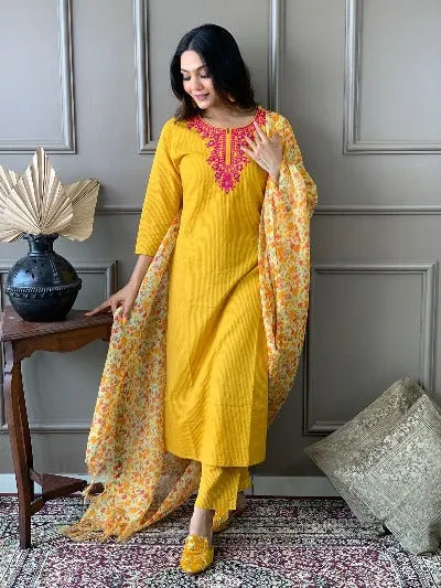 Yellow Cotton Salwar Suit for Women