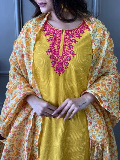 Yellow Cotton Salwar Suit for Women