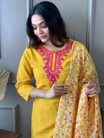 Yellow Cotton Salwar Suit for Women